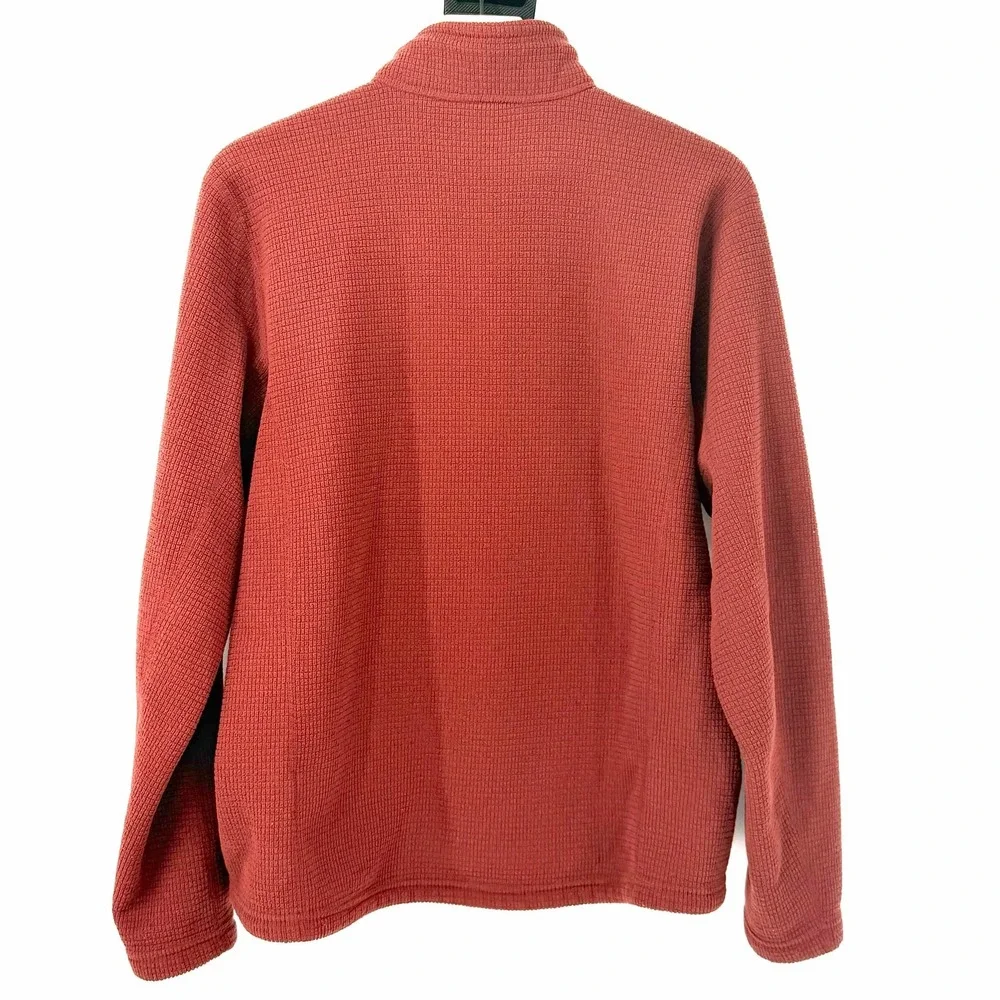The North Face Mens Quarter Zip Waffle Grid Fleece Pullover Rust Red Medium